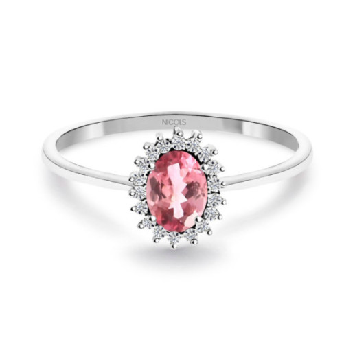 Anillo Turmalina Rosa y Diamantes Oro Blanco Candy - Anéis Outras pedras preciosas