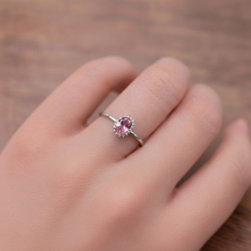 Anillo Turmalina Rosa y Diamantes Oro Blanco Candy - Anillos Otras Piedras Preciosas 2