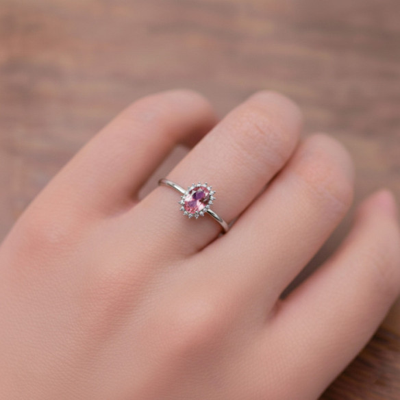 Anillo Turmalina Rosa y Diamantes Oro Blanco Candy - Ringe andere Edelsteine