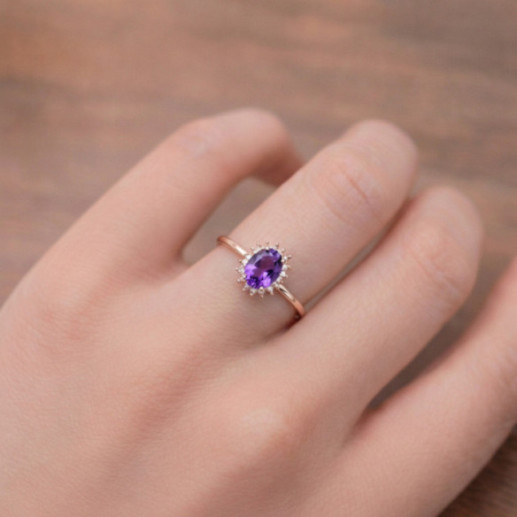 Amethyst Santamaria and Diamond Ring in Candy Rose Gold - Rings other precious stones 2