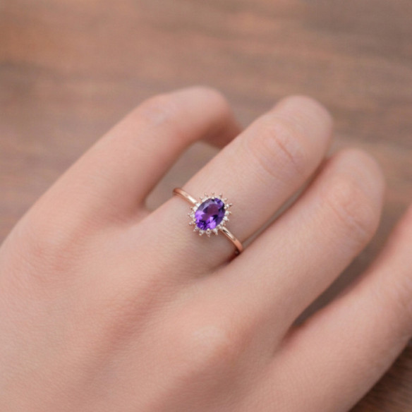 Anillo Amatista Santamaria y Diamantes Oro Rosa Candy - Anillos Otras Piedras Preciosas