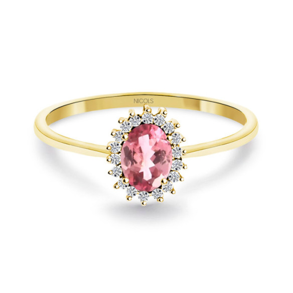 Anillo Turmalina Rosa y Diamantes Oro Amarillo Candy - Anillos Otras Piedras Preciosas