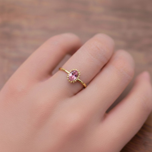 Candy Pink Tourmaline and Diamond Ring in Yellow Gold - Rings other precious stones 2
