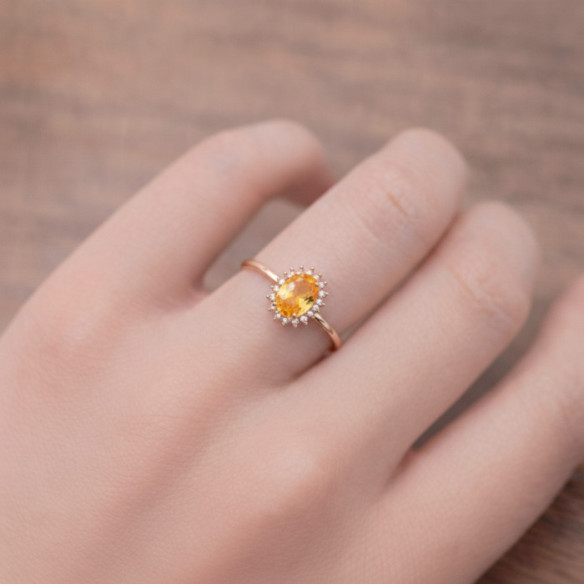Anillo Citrino y Diamantes Oro Rosa Candy - Anelli altre pietre preziose