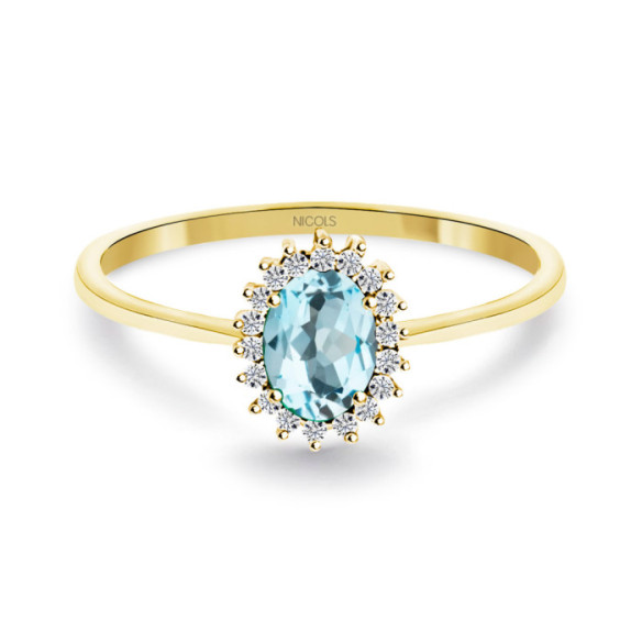 Anillo Topacio Sky y Diamantes Oro Amarillo Candy - Ringe andere Edelsteine