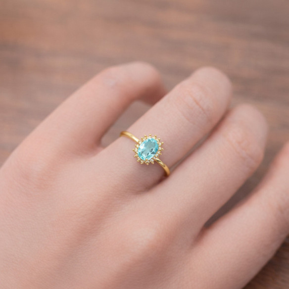 Anillo Topacio Sky y Diamantes Oro Amarillo Candy - Ringe andere Edelsteine