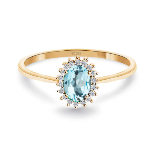 Anillo Topacio Sky y Diamantes Oro Rosa Candy - Anillos Otras Piedras Preciosas