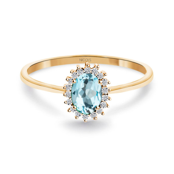 Anillo Topacio Sky y Diamantes Oro Rosa Candy - Anillos Otras Piedras Preciosas