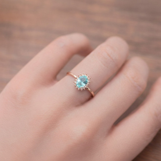 Anillo Topacio Sky y Diamantes Oro Rosa Candy - Anéis Outras pedras preciosas 2