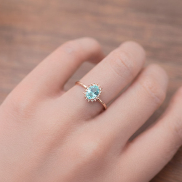 Anillo Topacio Sky y Diamantes Oro Rosa Candy - Bagues Autres pierres précieuses
