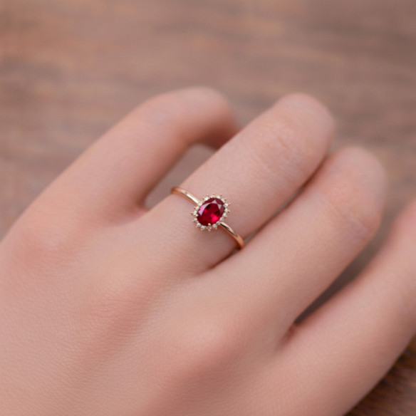 Anillo Granate y Diamantes Oro Rosa Candy - Bagues Autres pierres précieuses