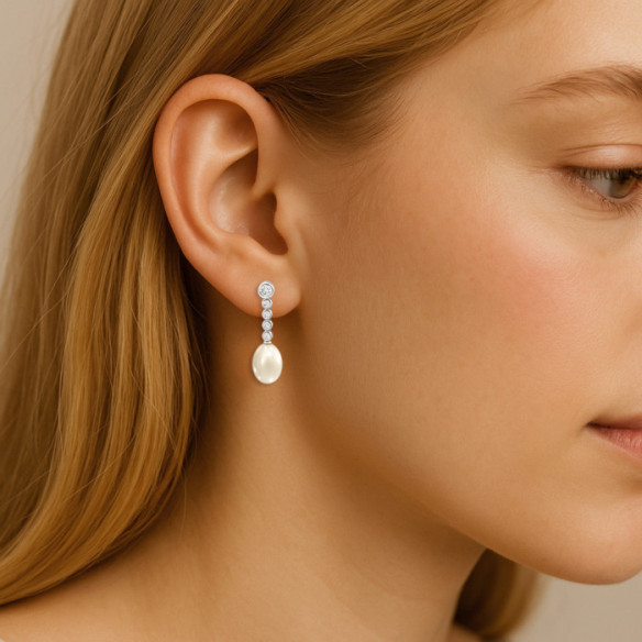 Pendientes Perlas Five Classic Diamond - Pendientes de Perlas