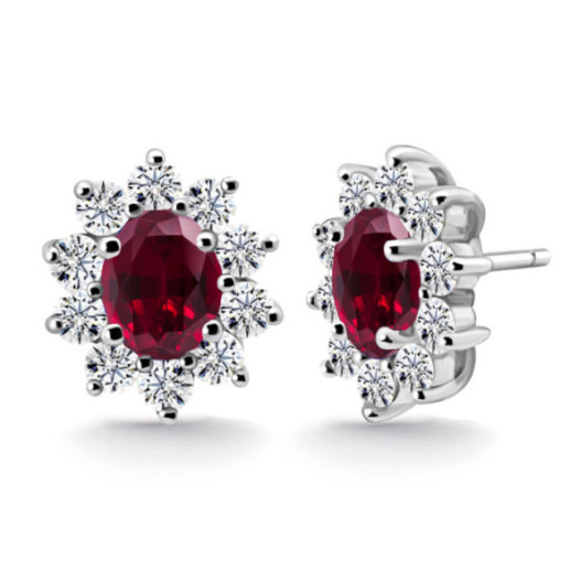 Ruby and Diamond Earrings in White Gold Dalia - Red stones earrings