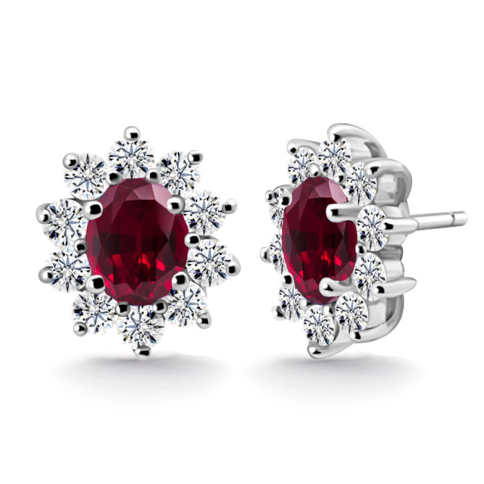 Pendientes Rubí y Diamantes Oro Blanco Dalia - Boucles d'oreilles de pierres rouges