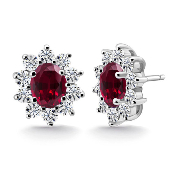 Pendientes Rubí y Diamantes Oro Blanco Dalia - Orecchini rossi delle pietre