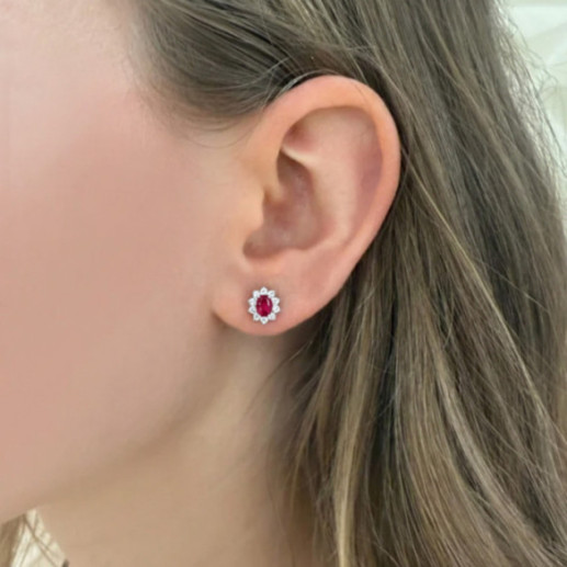 Pendientes Rubí y Diamantes Oro Blanco Dalia - Pendientes de Piedras Roja 2