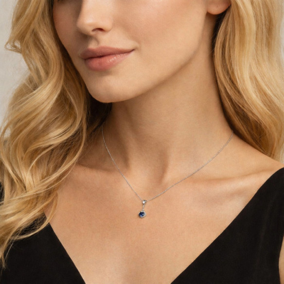Colgante Zafiro y Diamantes Oro Blanco Harmonie - Colgantes de Piedras Azul