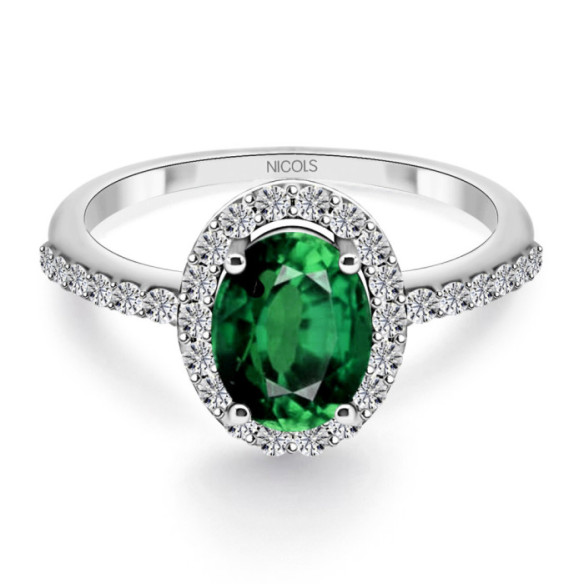 Anillo Esmeralda y Diamantes Oro Blanco Dalia Sunset - Bagues d'émeraude