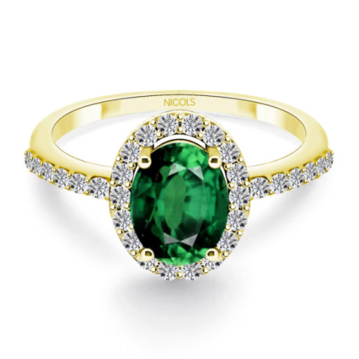 Anillo Esmeralda y Diamantes Oro Amarillo Dalia Sunset - Anéis esmeralda