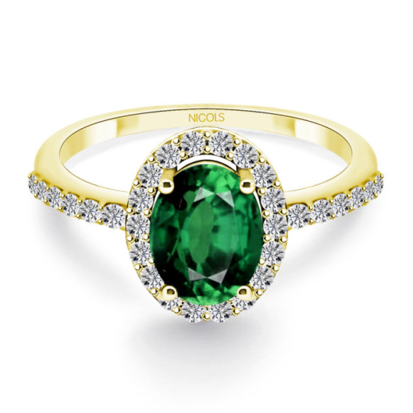 Emerald and Diamond Ring in Yellow Gold, Dahlia Sunset - Emerald rings