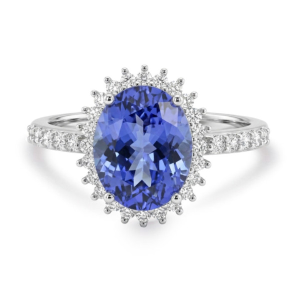 Anillo Tanzanita y Diamantes Oro Blanco Dalia Pavé - Anillos Otras Piedras Preciosas