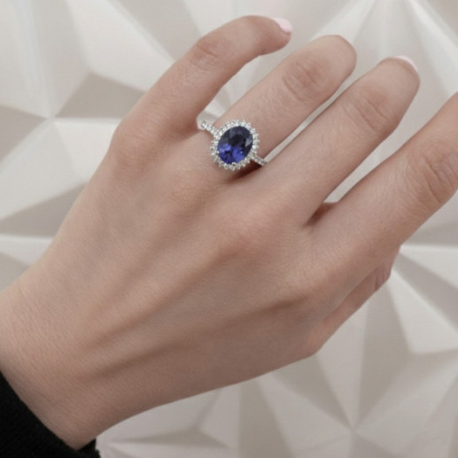 Anillo Tanzanita y Diamantes Oro Blanco Dalia Pavé - Anillos Otras Piedras Preciosas 2