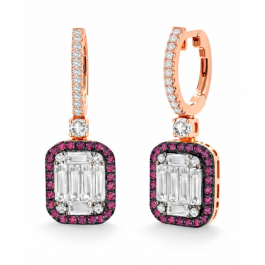 Pendientes Rubí y Diamantes Oro Rosa Rodio Negro - Pendientes de Piedras Roja