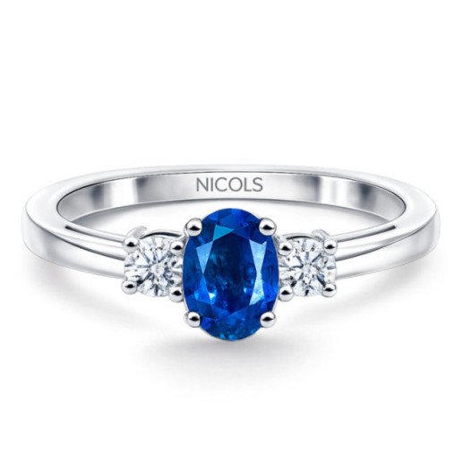 Anillo zafiro y brillantes tresillo Sunset Oval Petite - Anéis de Noivado Azul