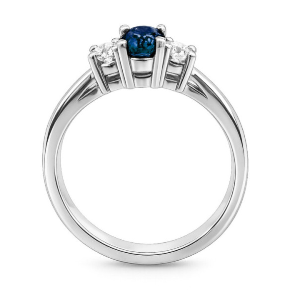 Sapphire and Diamond Three-Piece Ring in White Gold Sunset Oval - Blue Engagement Rings