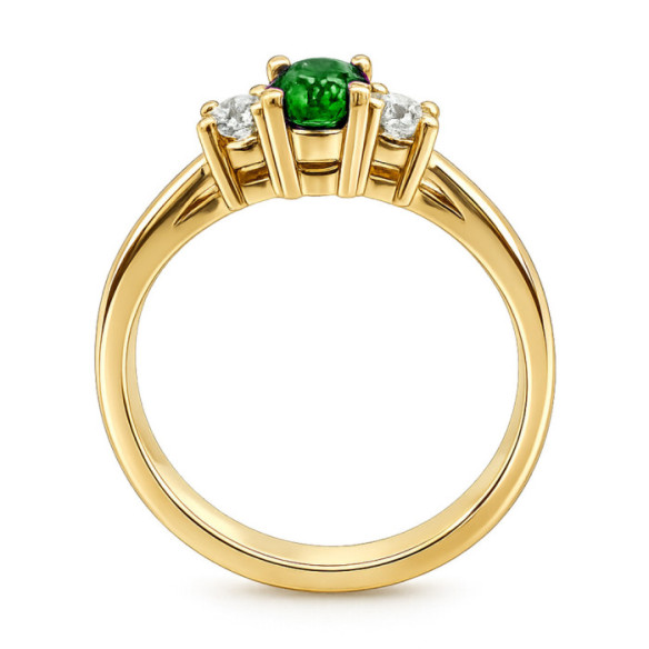 Emerald and Diamond Ring, Yellow Gold, Three-Piece Set, Sunset Oval - Green engagement rings