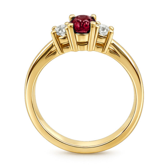 Anillo Rubí y Diamantes Tresillo Oro Amarillo Sunset Oval - Anillos de Compromiso Rojo