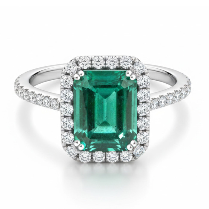 Emerald Ring 3.88ct White Gold SUNSET RECTANGLE - Anniversary Rings