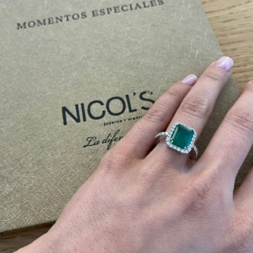 Anillo Esmeralda Sunset Rectangle 3.88Ct Oro Blanco - Anillos Compromiso Aniversario 2