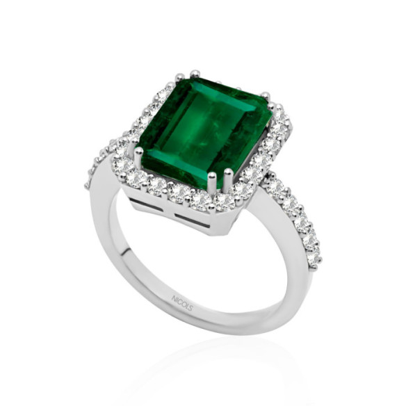 Emerald Ring 3.88ct White Gold SUNSET RECTANGLE - Anniversary Rings