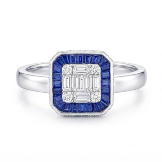 Anillo Zafiros y Diamantes Oro Blanco Square - Anillos de Zafiro