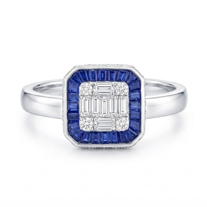 Anillo Zafiros y Diamantes Oro Blanco Square - Anéis de safira
