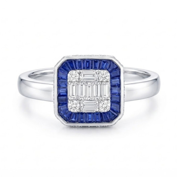 Anillo Zafiros y Diamantes Oro Blanco Square - Anillos de Zafiro