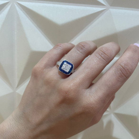 Anillo Zafiros y Diamantes Oro Blanco Square - Anillos de Zafiro