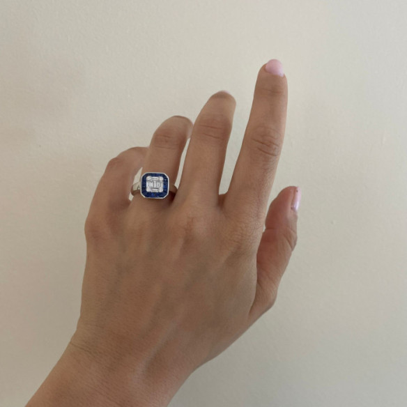 Anillo Zafiros y Diamantes Oro Blanco Square - Anillos de Zafiro