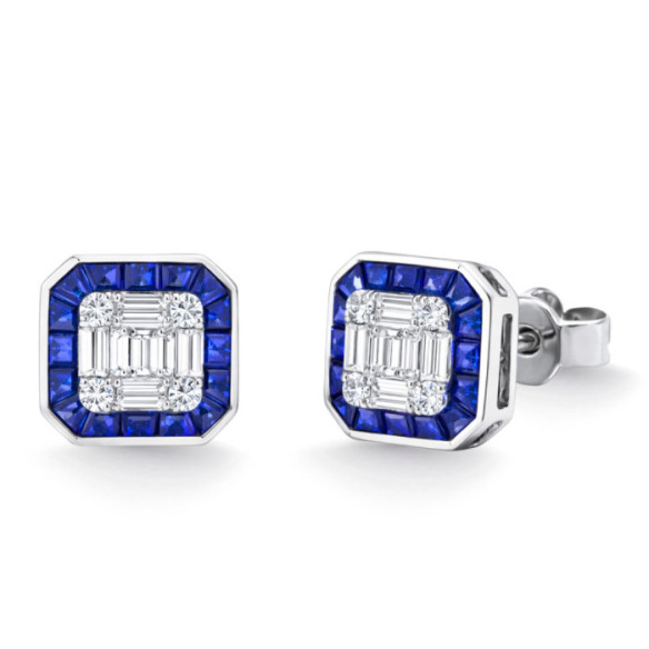 Sapphire and Diamond Earrings in White Gold Square - sleepy