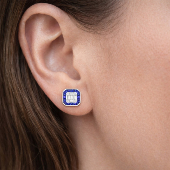 Sapphire and Diamond Earrings in White Gold Square - sleepy