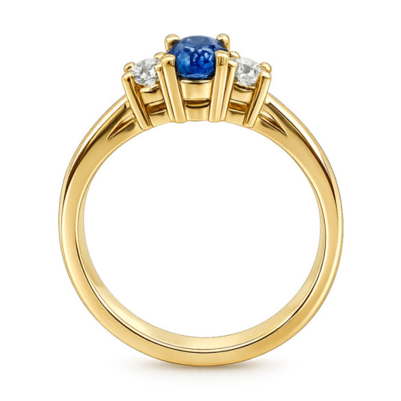 Anillo Zafiro y Diamantes Tresillo Oro Amarillo Sunset Oval - Anillos de Compromiso Azul