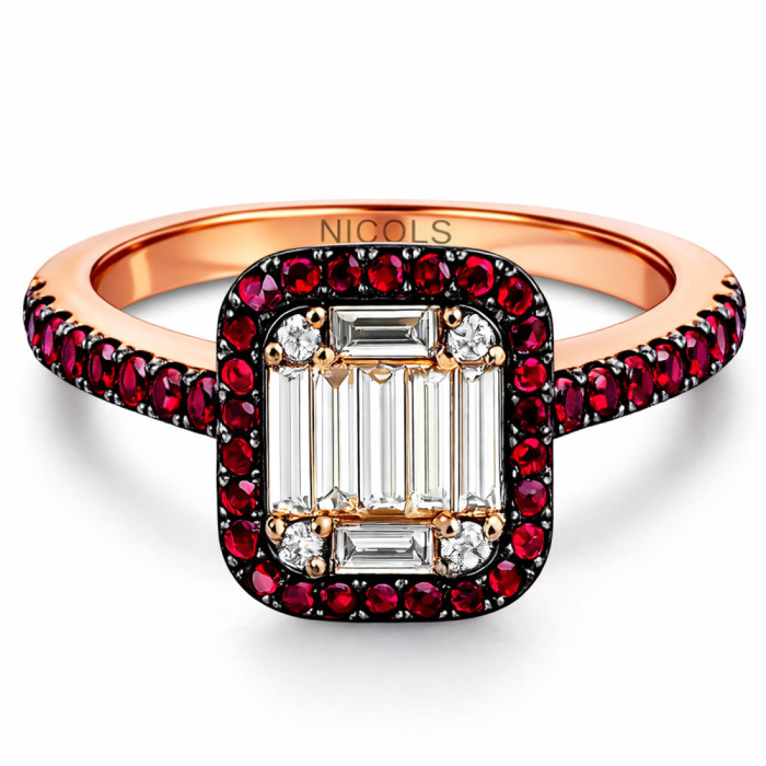Ruby and Diamond Ring, Black Rhodium, Rose Gold Pavé - Ruby Rings