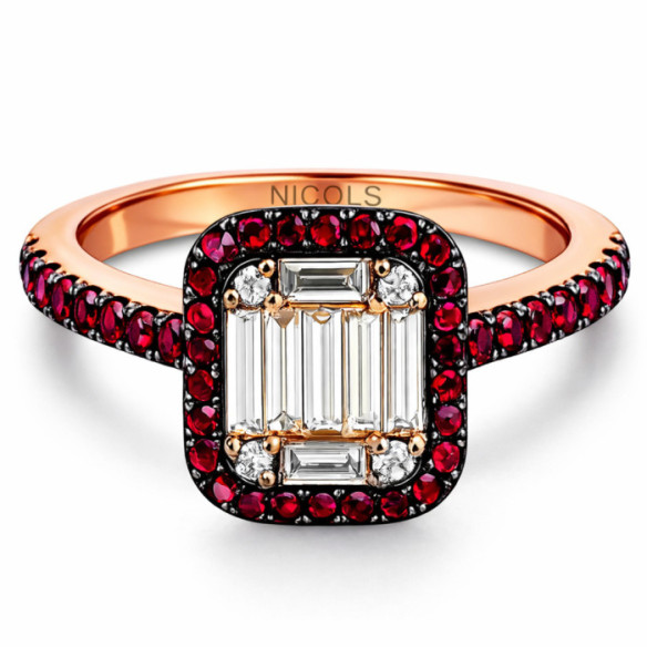 Ruby and Diamond Ring, Black Rhodium, Rose Gold Pavé - Ruby Rings