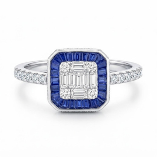 Sapphire and Diamond Ring in White Gold, Square - Sapphire rings