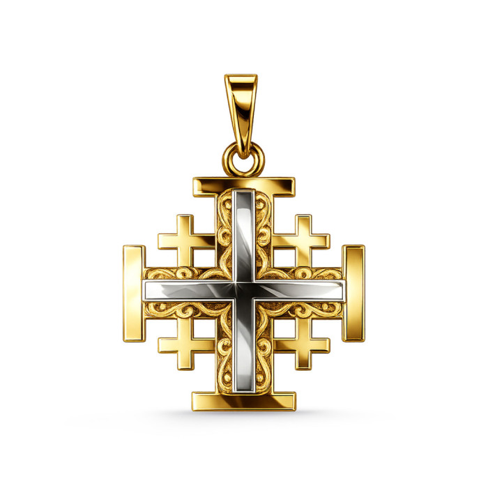 Cruz de Jesuralén Oro Amarillo y Oro Blanco 20x20mm - Atravessa