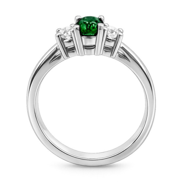 Anillo Esmeralda y Diamantes Tresillo Oro Blanco Sunset Oval - Anillos de Compromiso Verde