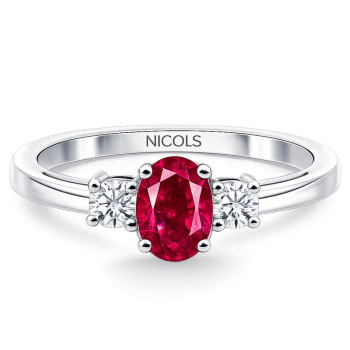 Anillo Rubí y Diamantes Tresillo Oro Blanco Sunset Oval - Anelli di fidanzamento rosso