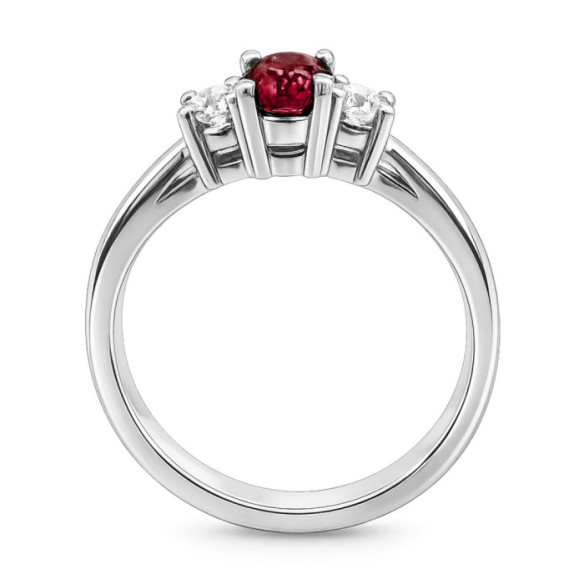 Anillo Rubí y Diamantes Tresillo Oro Blanco Sunset Oval - Anéis de noivado vermelho