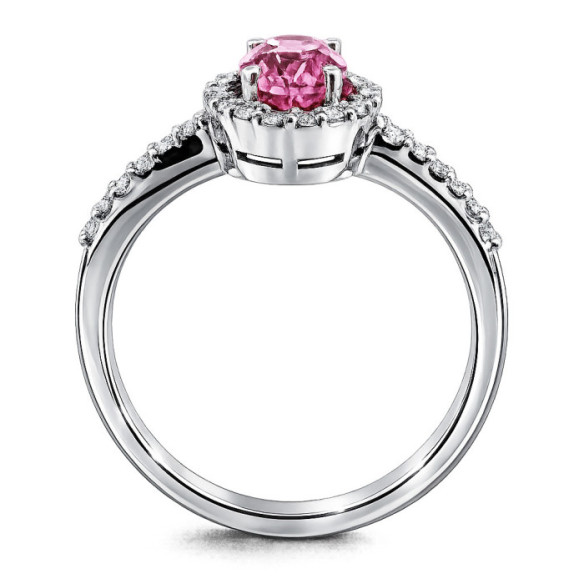 Anillo Zafiro Rosa y Diamantes Oro Blanco Dalia Sunset - Anillos de Zafiro